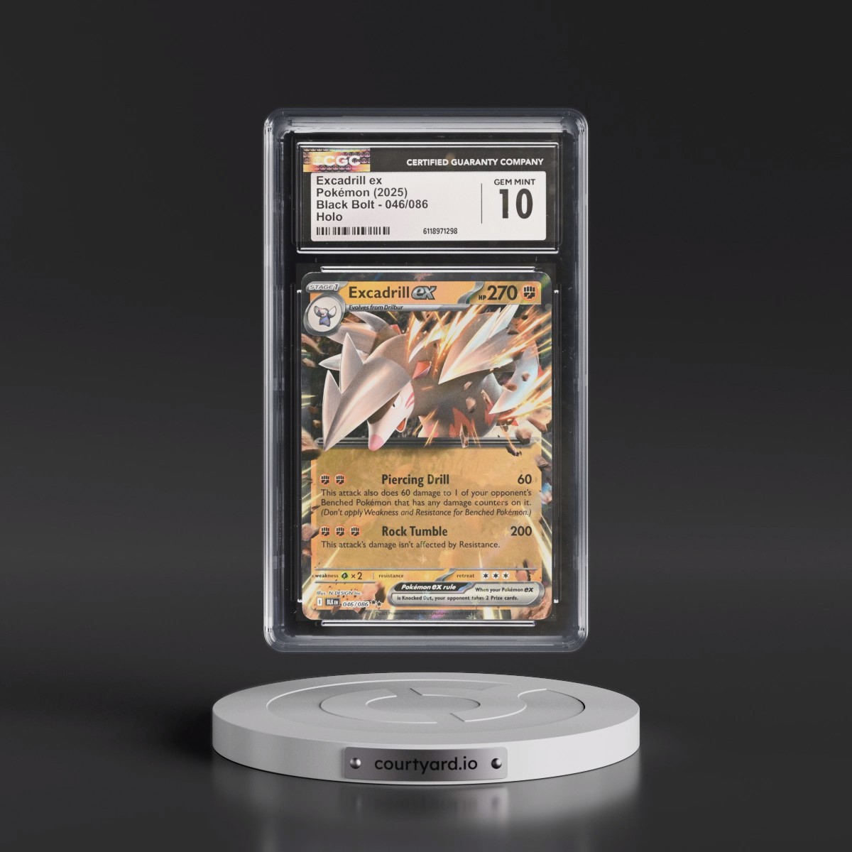 2025 Black Bolt - BLK EN #046/086 Excadrill ex - Holo (CGC 10 GEM MINT)