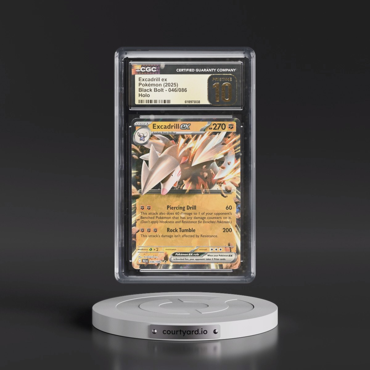 2025 Black Bolt - BLK EN #046/086 Excadrill ex - Holo (CGC 10 PRISTINE)