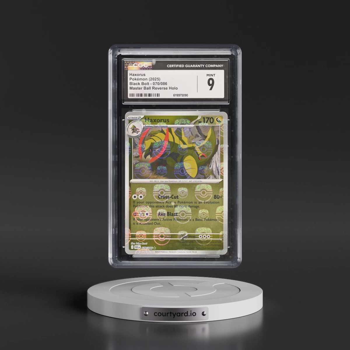 2025 Black Bolt - BLK EN #070/086 Haxorus - Reverse Holo Master Ball (CGC 9 MINT)