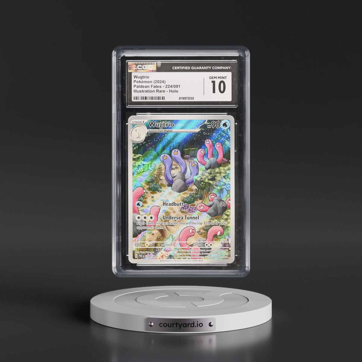 2024 Paldean Fates - PAF EN #224/091 Wugtrio - Illustration Rare Holo (CGC 10 GEM MINT)