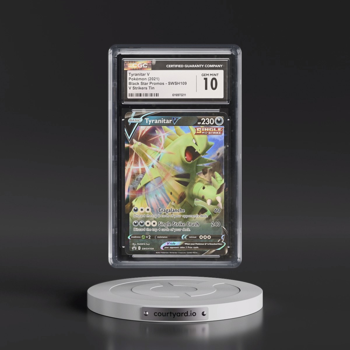 2017 Black Star Promos - Sword & Shield #SWSH109 Tyranitar V - Holo V Strikers Tin (CGC 10 GEM MINT)