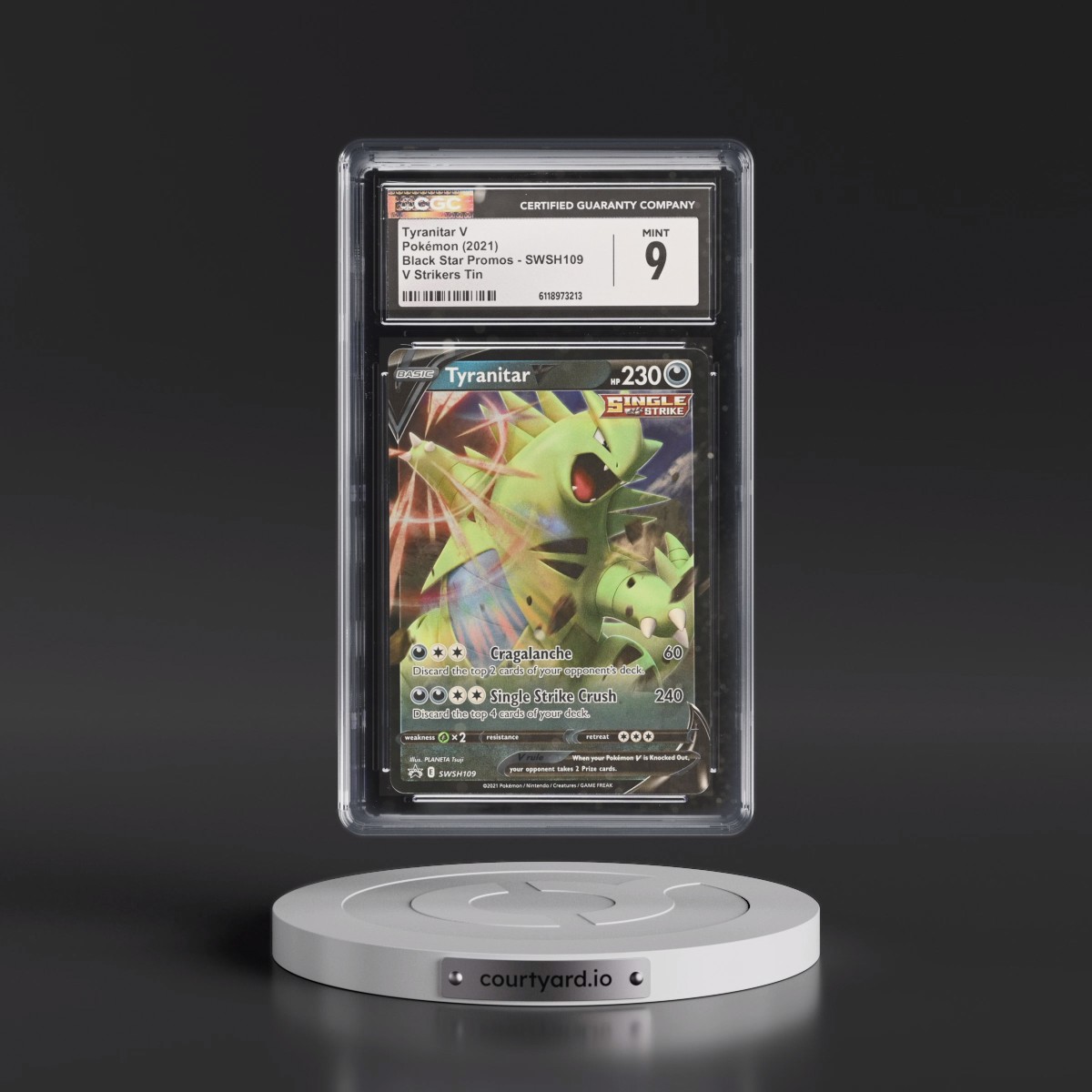 2017 Black Star Promos - Sword & Shield #SWSH109 Tyranitar V - Holo V Strikers Tin (CGC 9 MINT)