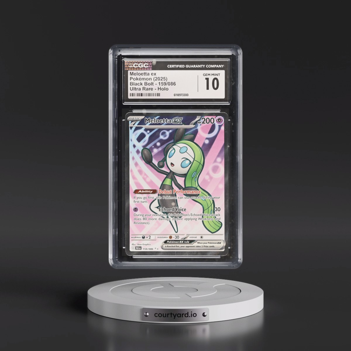 2025 Black Bolt - BLK EN #159/086 Meloetta ex - Ultra Rare Holo (CGC 10 GEM MINT)