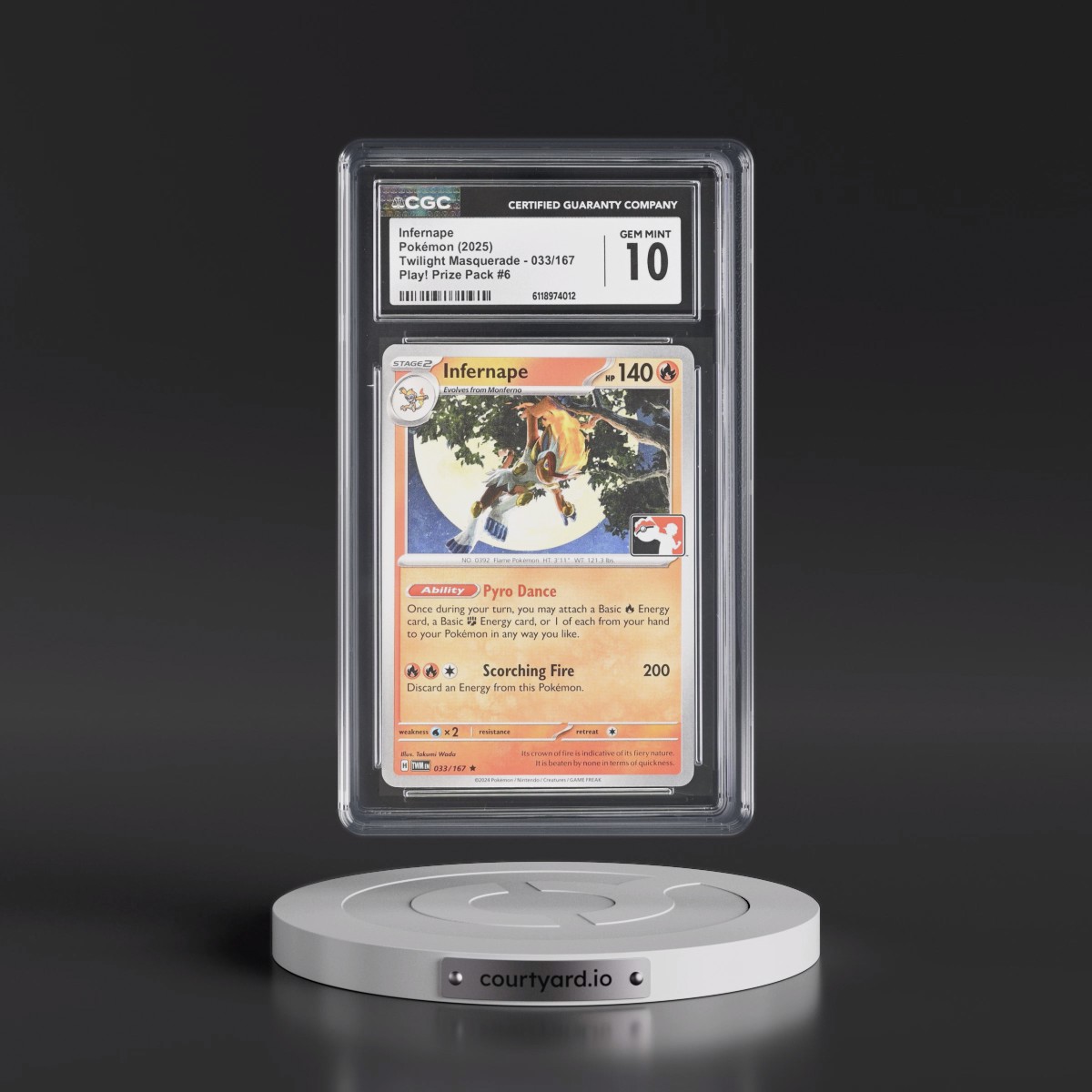 2024 Twilight Masquerade - TWM EN #033/167 Infernape - Play! Pokémon Prize Pack #6 (CGC 10 GEM MINT)