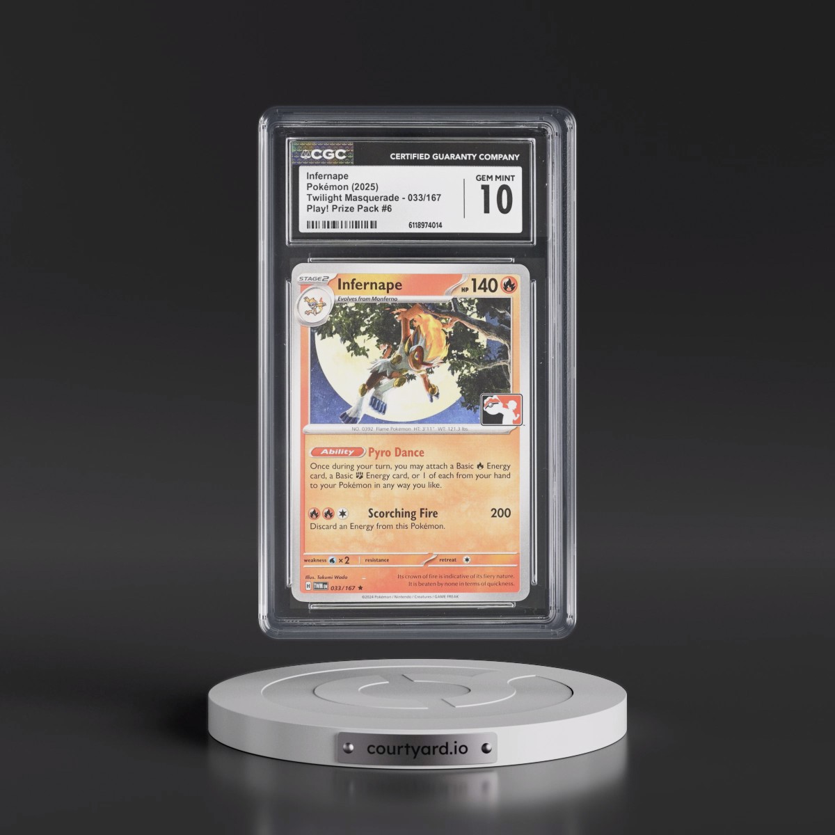 2024 Twilight Masquerade - TWM EN #033/167 Infernape - Play! Pokémon Prize Pack #6 (CGC 10 GEM MINT)
