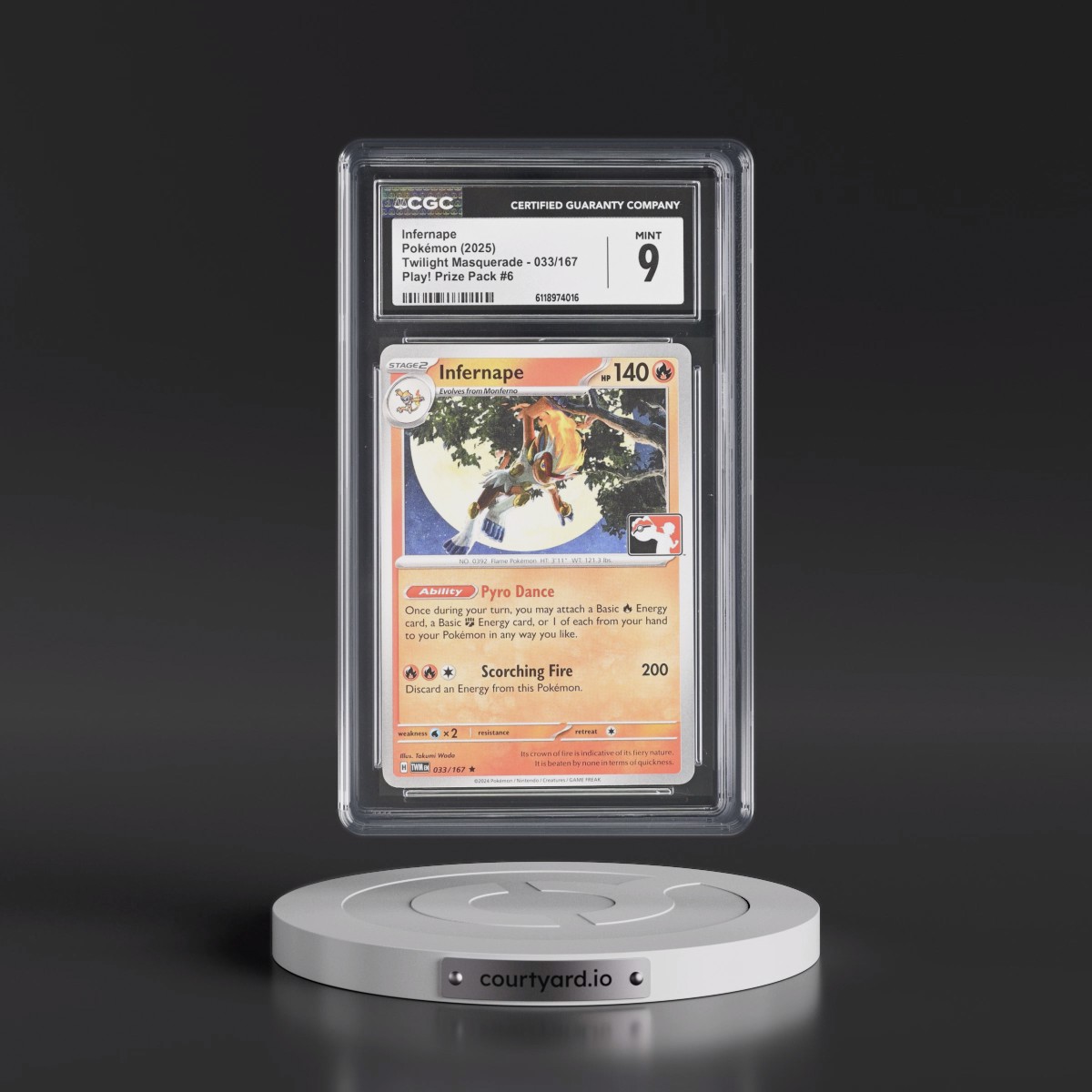 2024 Twilight Masquerade - TWM EN #033/167 Infernape - Play! Pokémon Prize Pack #6 (CGC 9 MINT)