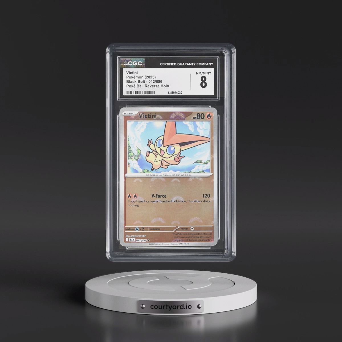 2025 Black Bolt - BLK EN #012/086 Victini - Reverse Holo Poké Ball (CGC 8 NM-MT)