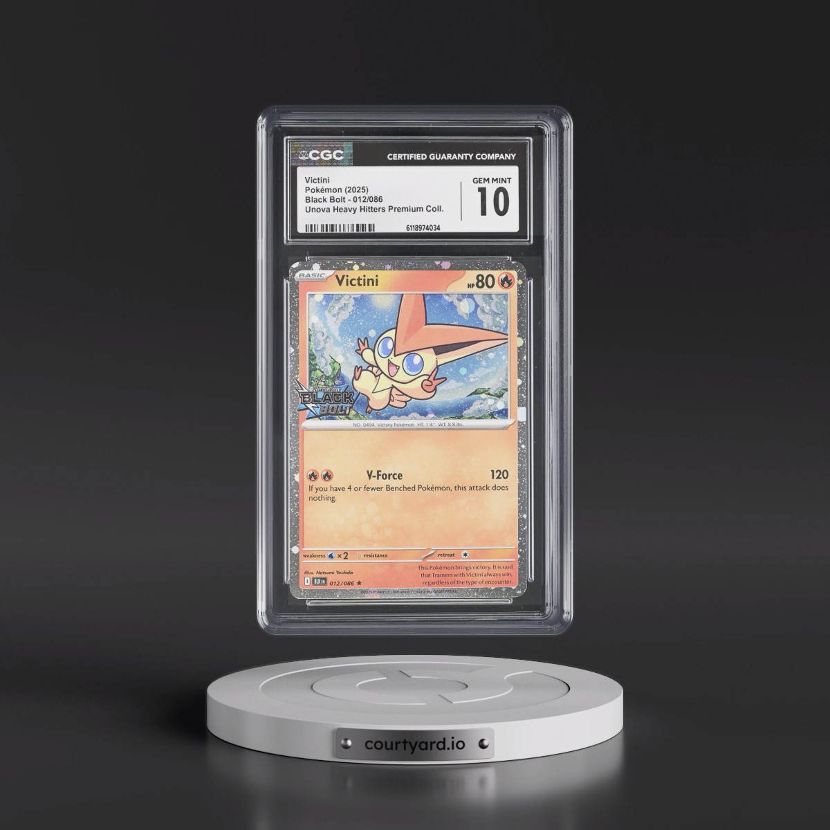 2025 Black Bolt - BLK EN #012/086 Victini - Unova Heavy Hitters Premium Collection (Cosmos Holo) (CGC 10 GEM MINT)