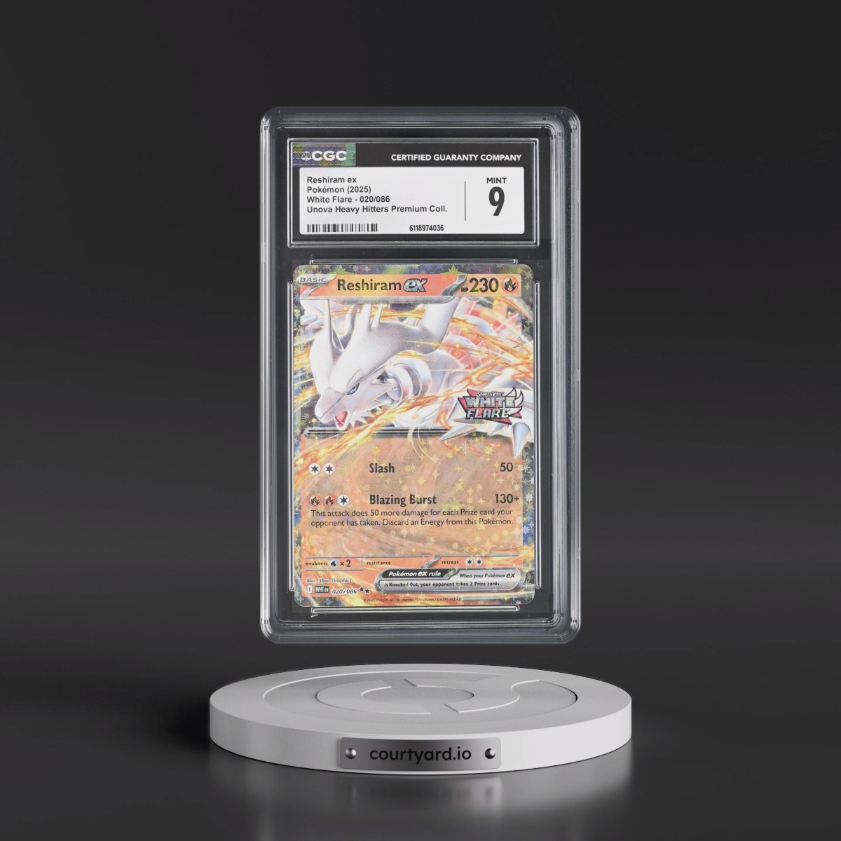 2025 White Flare - WHT EN #020/086 Reshiram ex - Unova Heavy Hitters Premium Collection (Holo) (CGC 9 MINT)