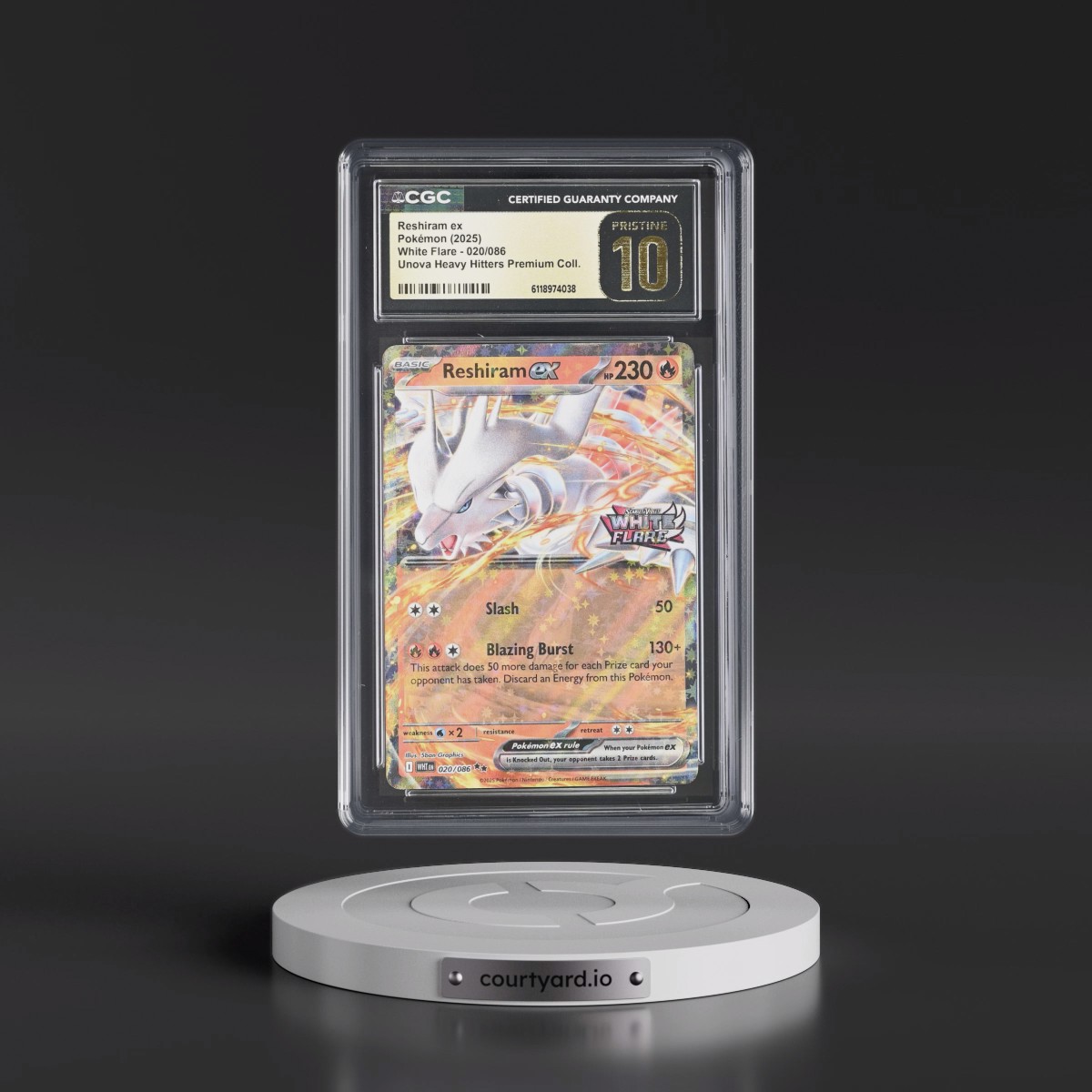 2025 White Flare - WHT EN #020/086 Reshiram ex - Unova Heavy Hitters Premium Collection (Holo) (CGC 10 PRISTINE)