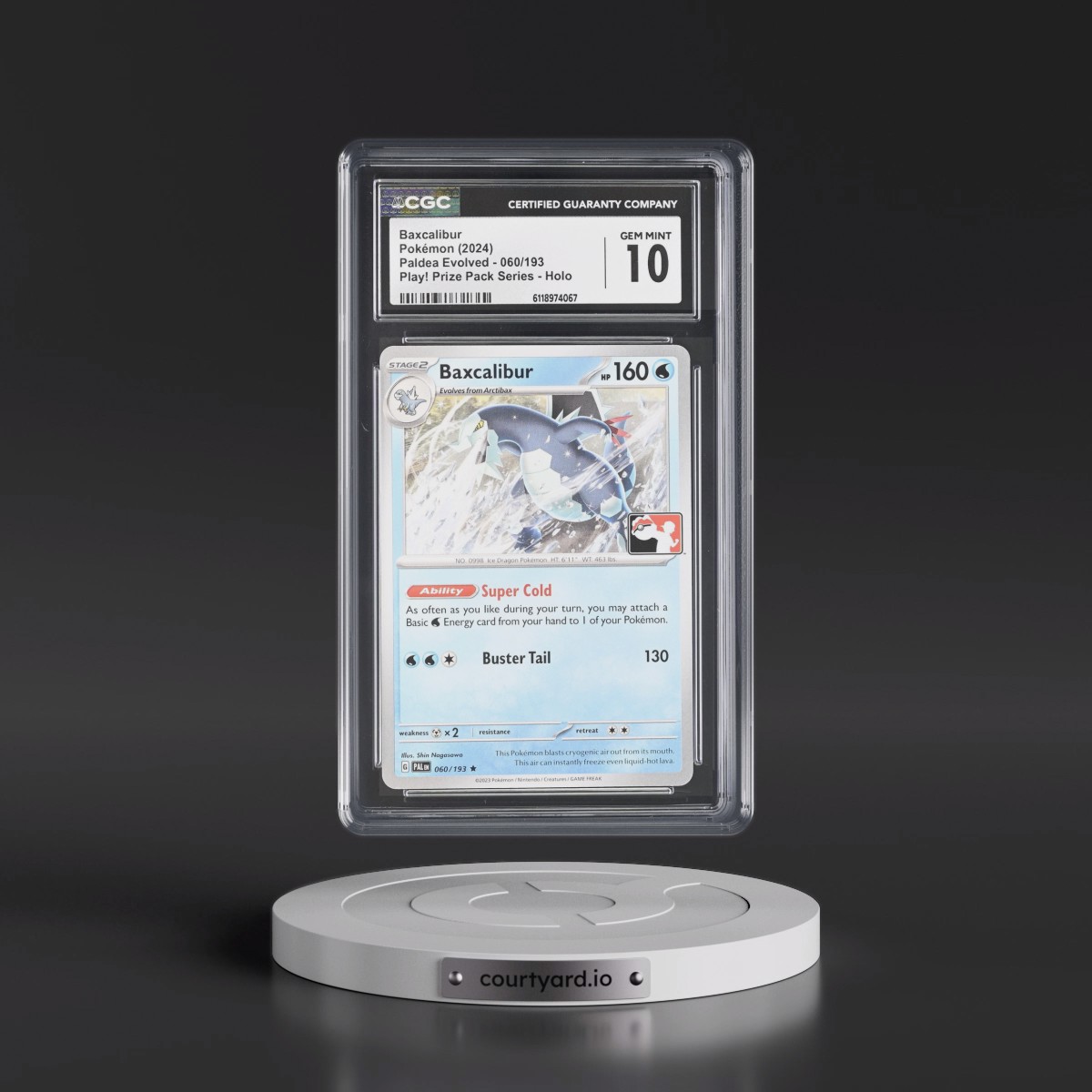 2023 Paldea Evolved - PAL EN #060/193 Baxcalibur - Play! Pokémon Prize Pack Series (Cosmos Holo) Holo (CGC 10 GEM MINT)