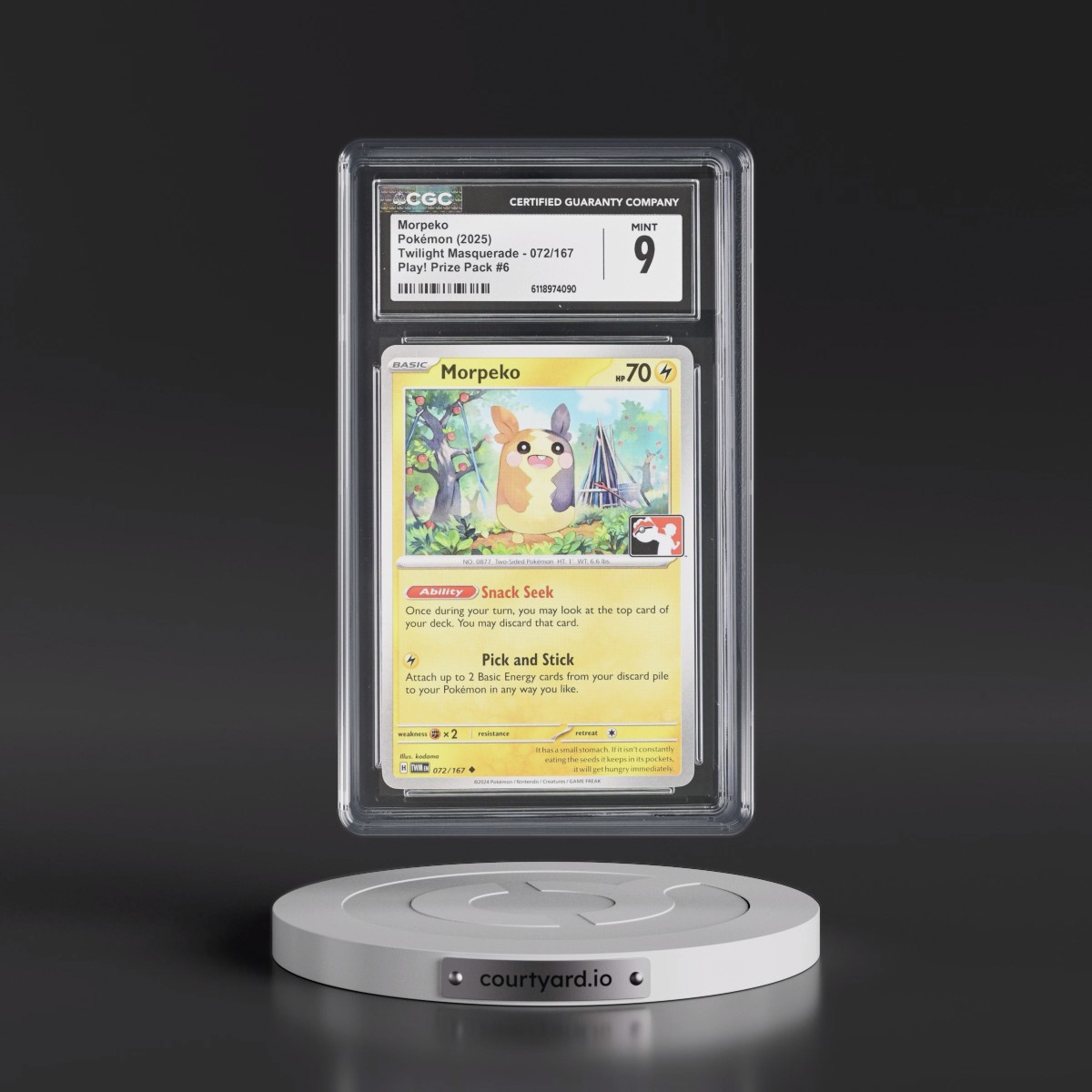 2024 Twilight Masquerade - TWM EN #072/167 Morpeko - Play! Pokémon Prize Pack #6 (CGC 9 MINT)