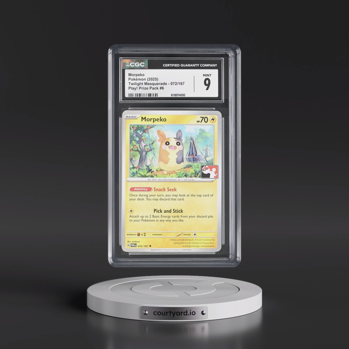 2024 Twilight Masquerade - TWM EN #072/167 Morpeko - Play! Pokémon Prize Pack #6 (CGC 9 MINT)