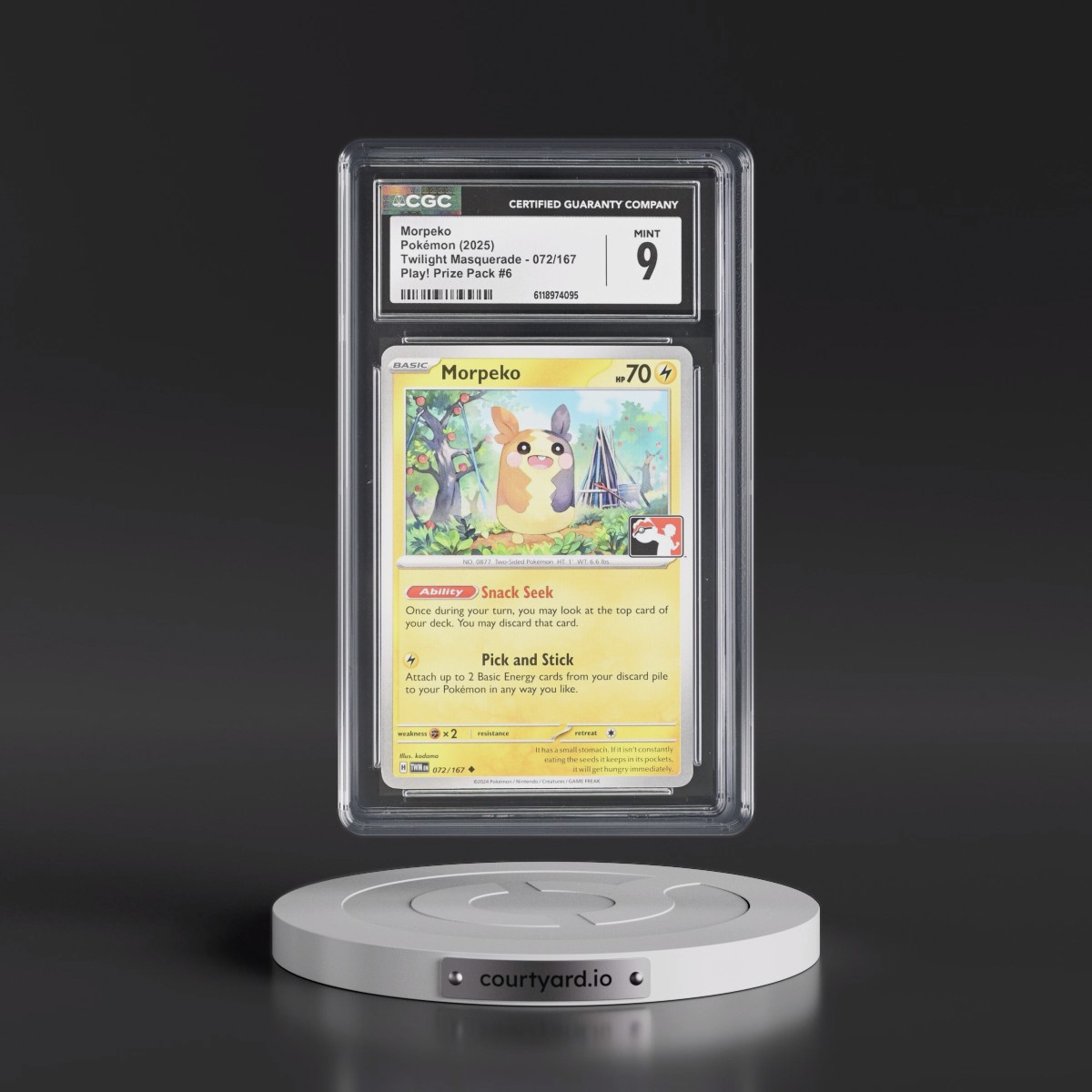 2024 Twilight Masquerade - TWM EN #072/167 Morpeko - Play! Pokémon Prize Pack #6 (CGC 9 MINT)