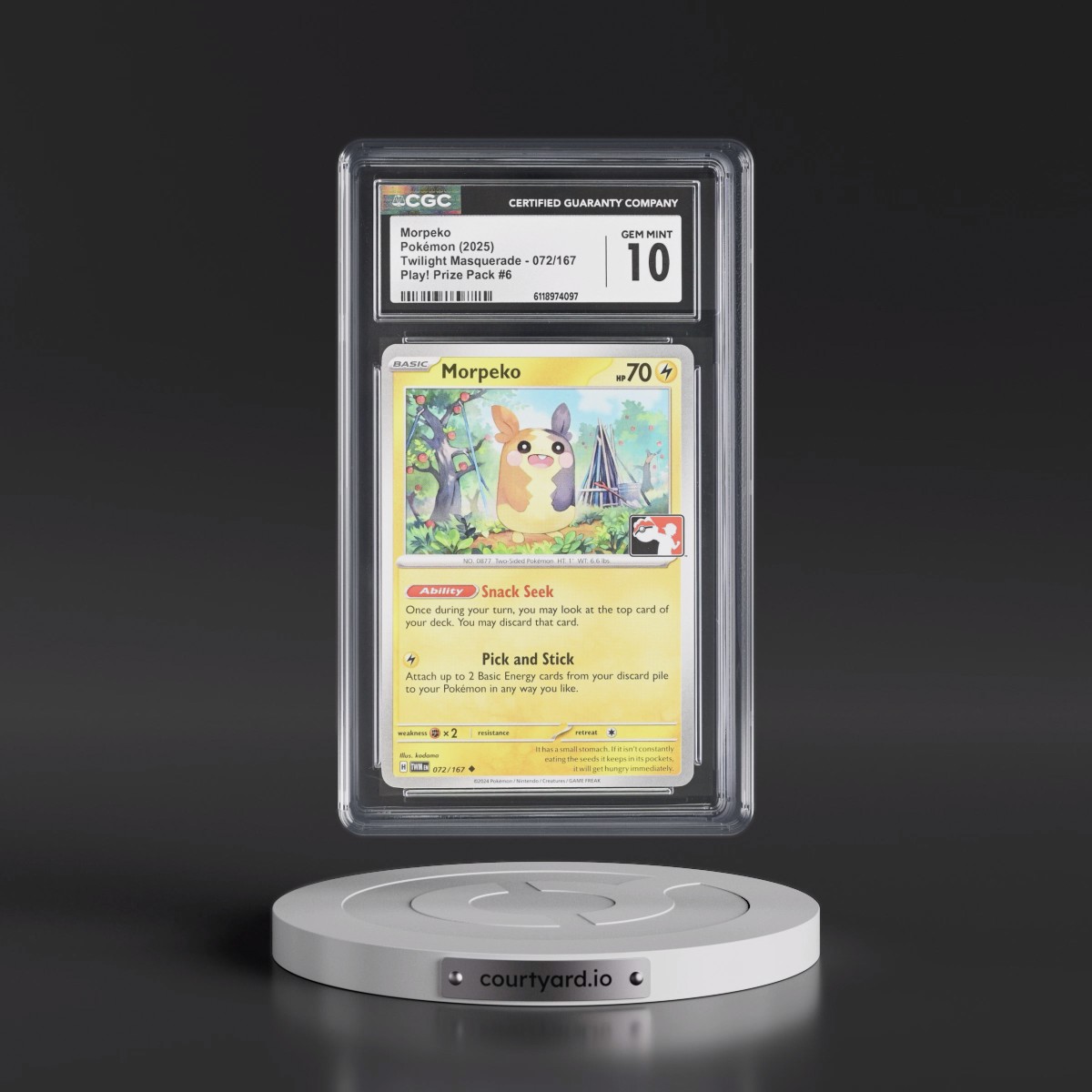 2024 Twilight Masquerade - TWM EN #072/167 Morpeko - Play! Pokémon Prize Pack #6 (CGC 10 GEM MINT)