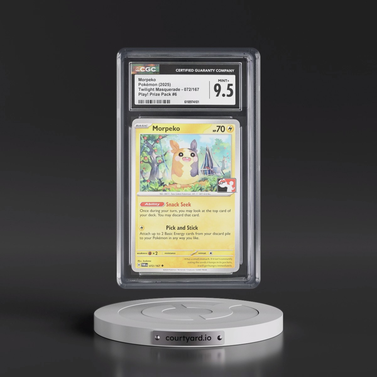 2024 Twilight Masquerade - TWM EN #072/167 Morpeko - Play! Pokémon Prize Pack #6 (CGC 9.5 MINT+)