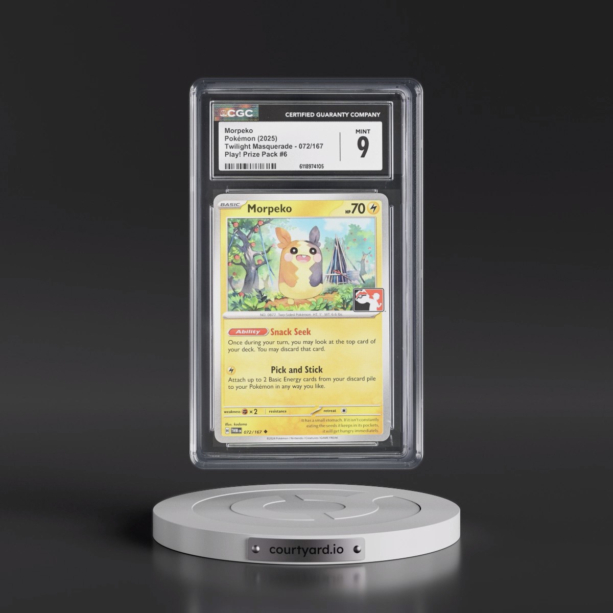 2024 Twilight Masquerade - TWM EN #072/167 Morpeko - Play! Pokémon Prize Pack #6 (CGC 9 MINT)