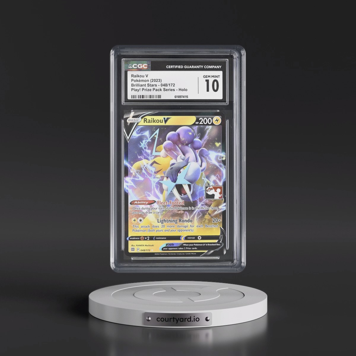 2022 Brilliant Stars #048/172 Raikou V - Play! Pokémon Prize Pack Series Holo (CGC 10 GEM MINT)