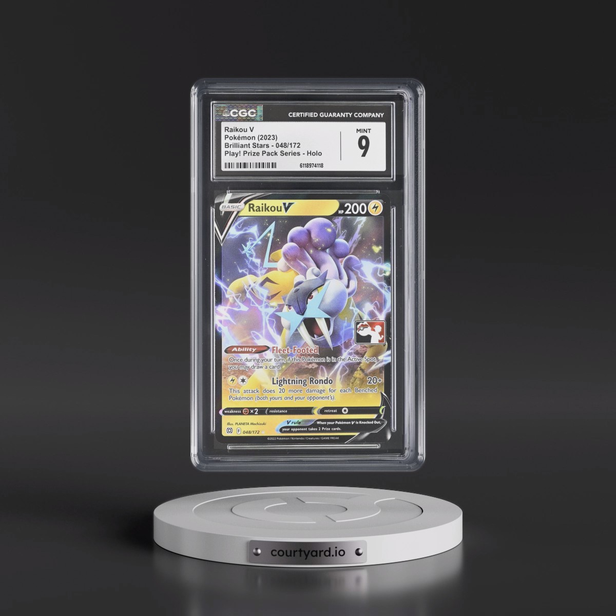 2022 Brilliant Stars #048/172 Raikou V - Play! Pokémon Prize Pack Series Holo (CGC 9 MINT)