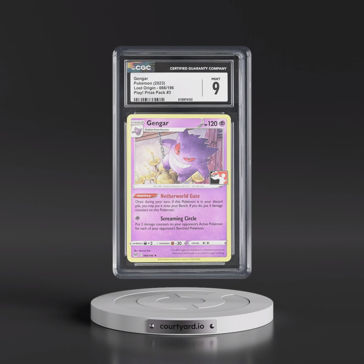2022 Lost Origin #066/196 Gengar - Play! Pokémon Prize Pack #3 (CGC 9 MINT)