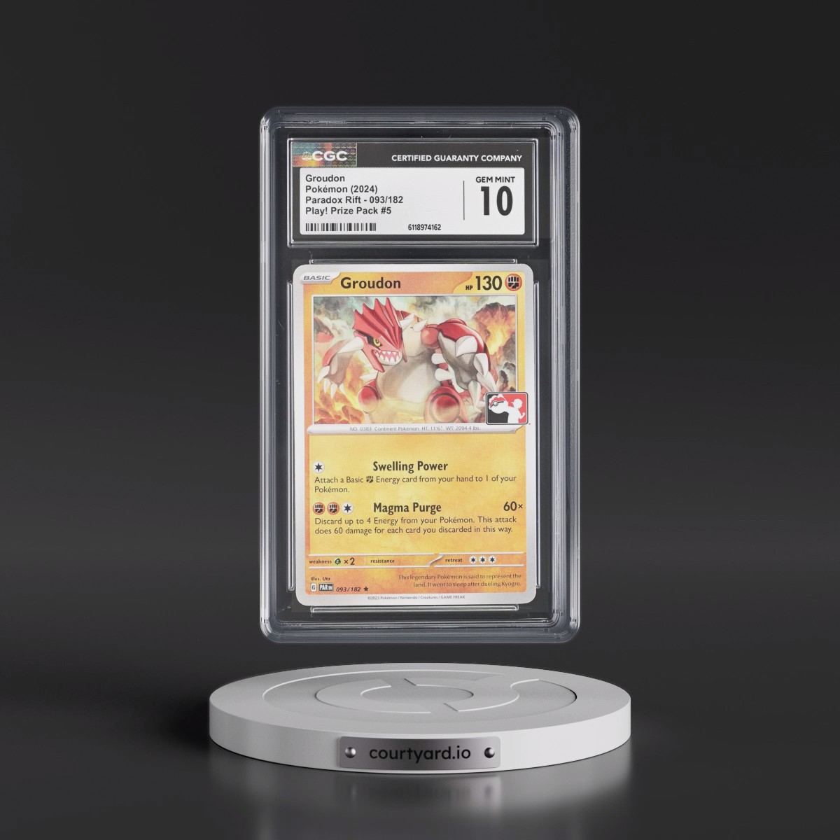 2023 Paradox Rift - PAR EN #093/182 Groudon - Play! Pokémon Prize Pack #5 (CGC 10 GEM MINT)