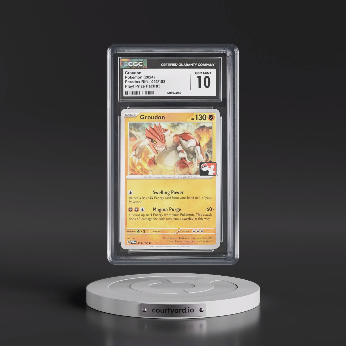 2023 Paradox Rift - PAR EN #093/182 Groudon - Play! Pokémon Prize Pack #5 (CGC 10 GEM MINT)