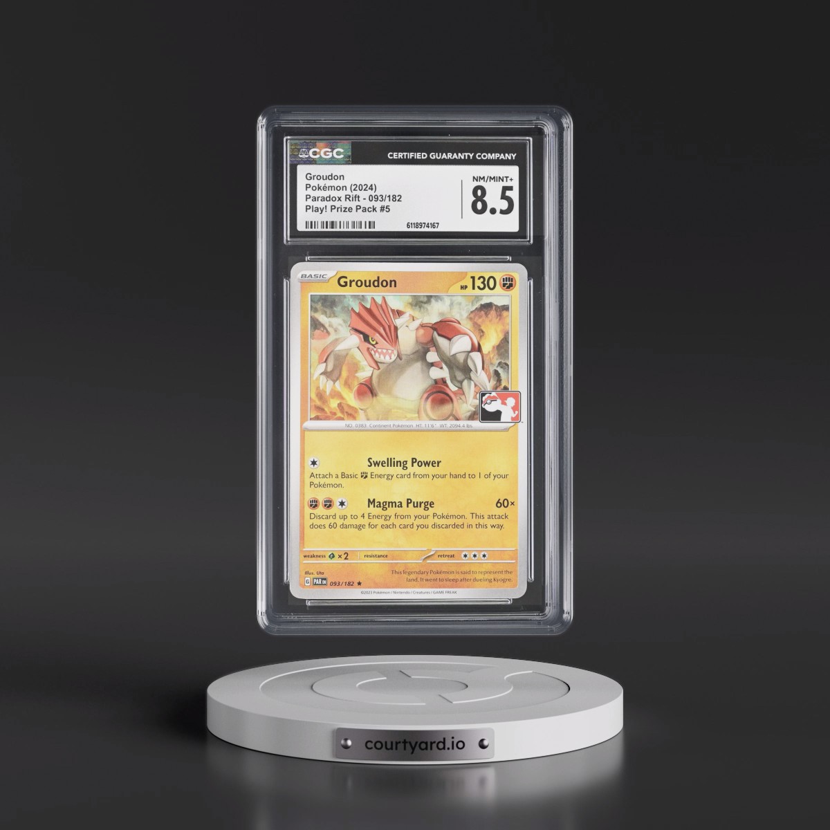 2023 Paradox Rift - PAR EN #093/182 Groudon - Play! Pokémon Prize Pack #5 (CGC 8.5 NM-MT+)
