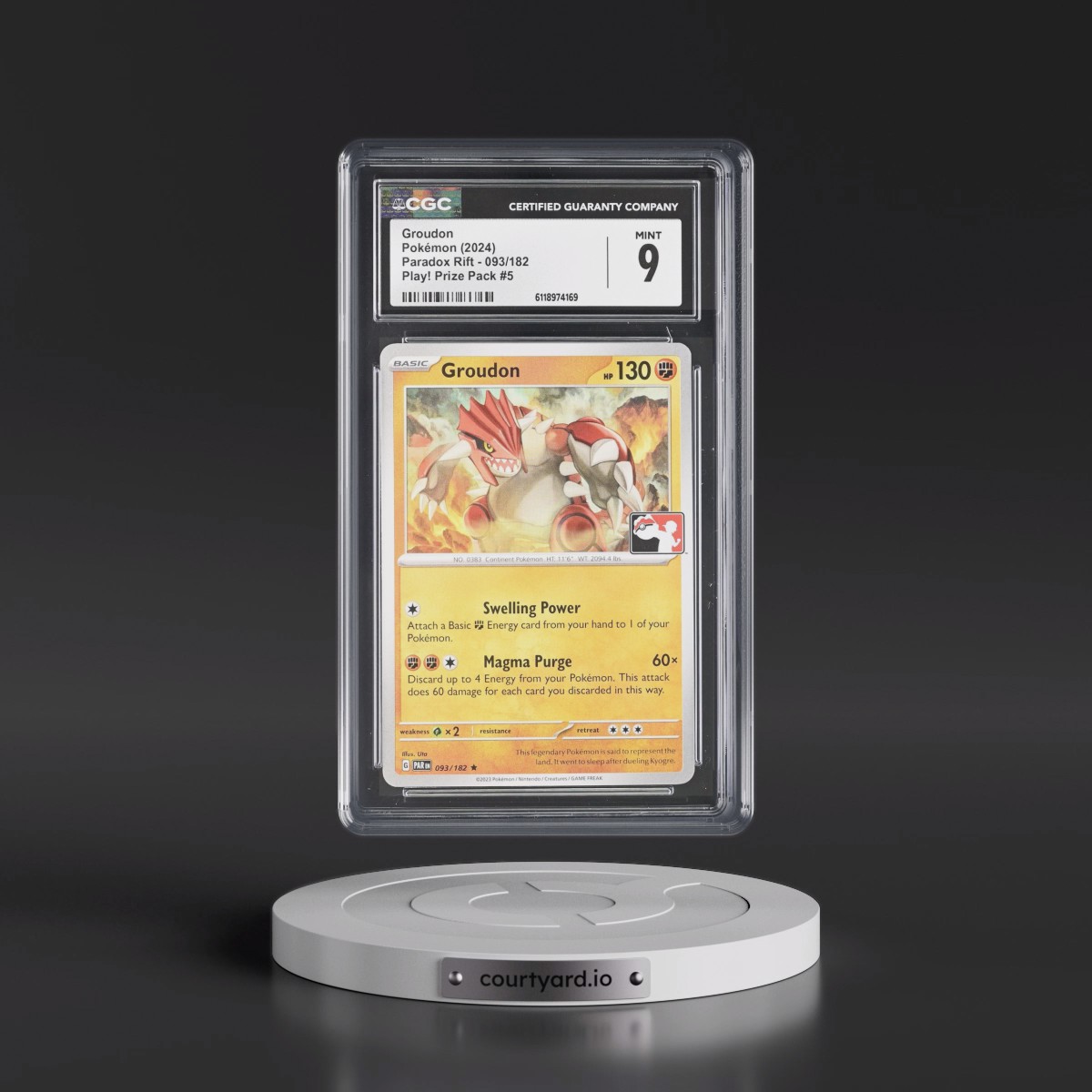 2023 Paradox Rift - PAR EN #093/182 Groudon - Play! Pokémon Prize Pack #5 (CGC 9 MINT)
