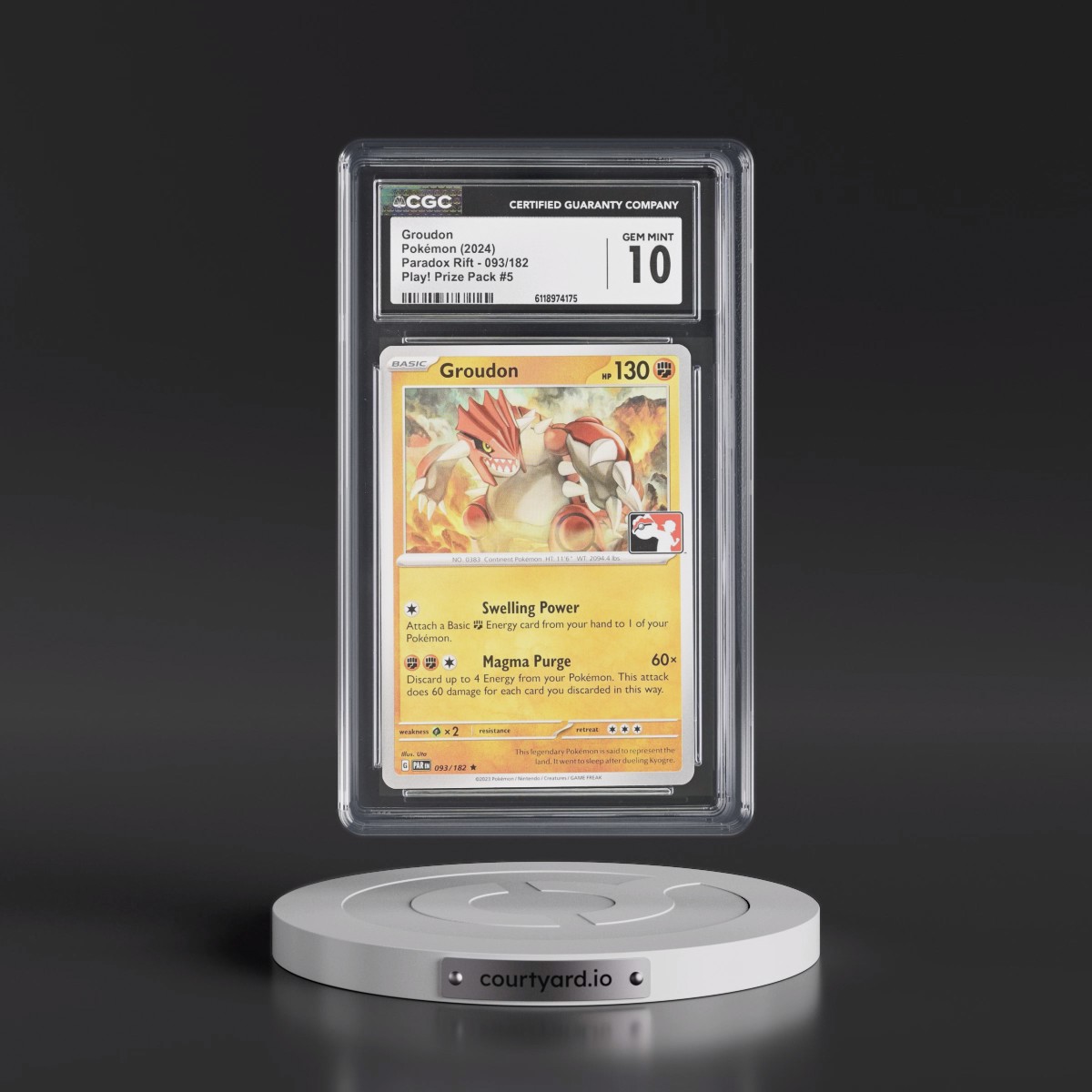 2023 Paradox Rift - PAR EN #093/182 Groudon - Play! Pokémon Prize Pack #5 (CGC 10 GEM MINT)