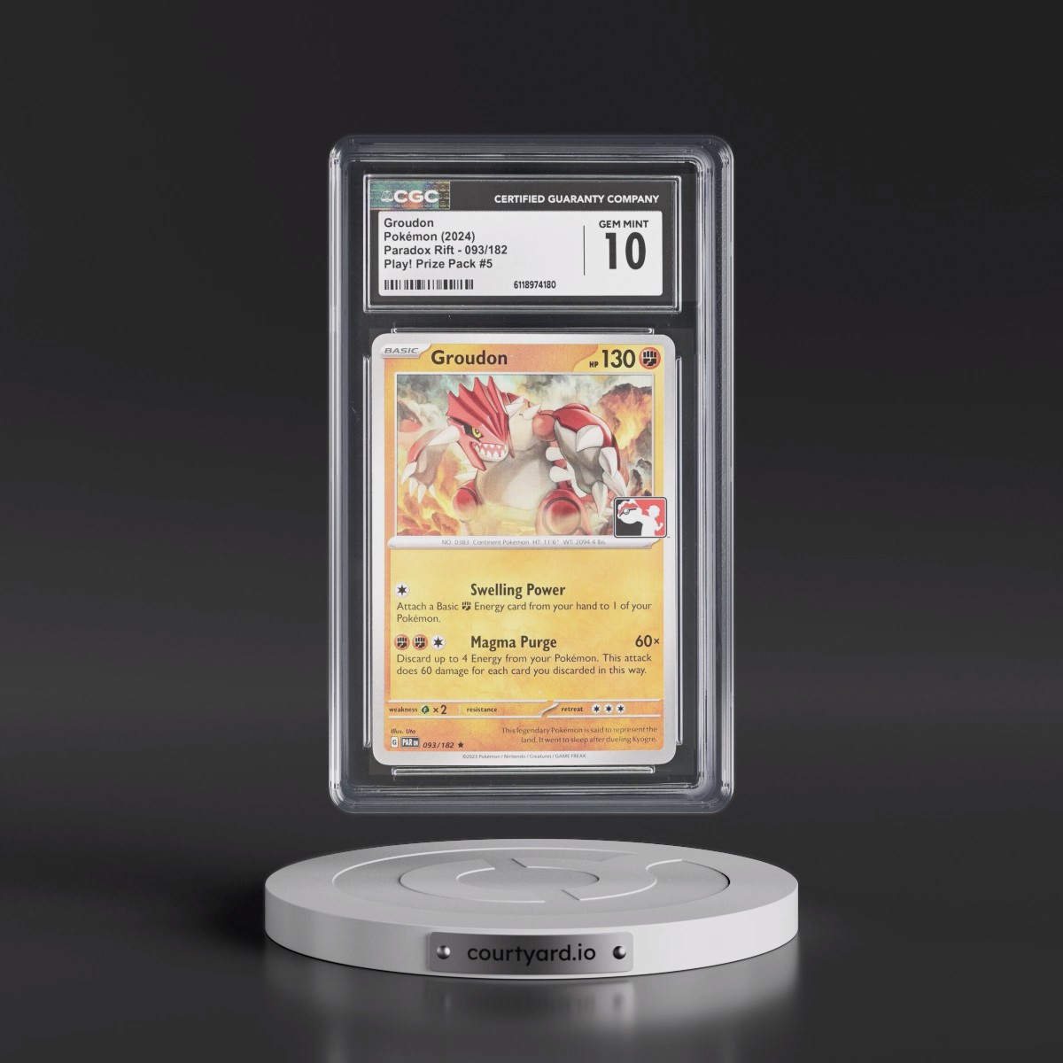 2023 Paradox Rift - PAR EN #093/182 Groudon - Play! Pokémon Prize Pack #5 (CGC 10 GEM MINT)
