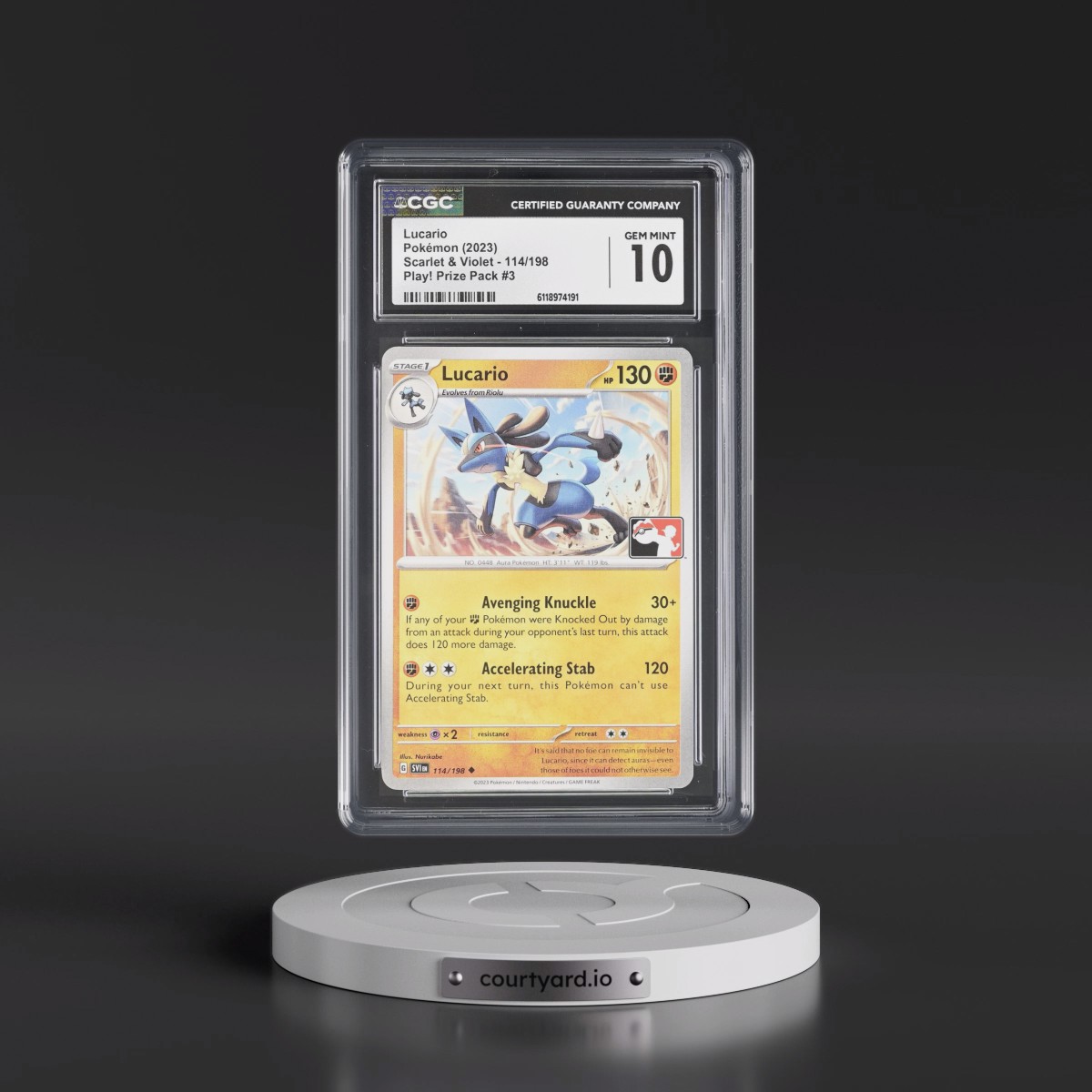 2023 Scarlet & Violet #114/198 Lucario - Play! Pokémon Prize Pack #3 (CGC 10 GEM MINT)