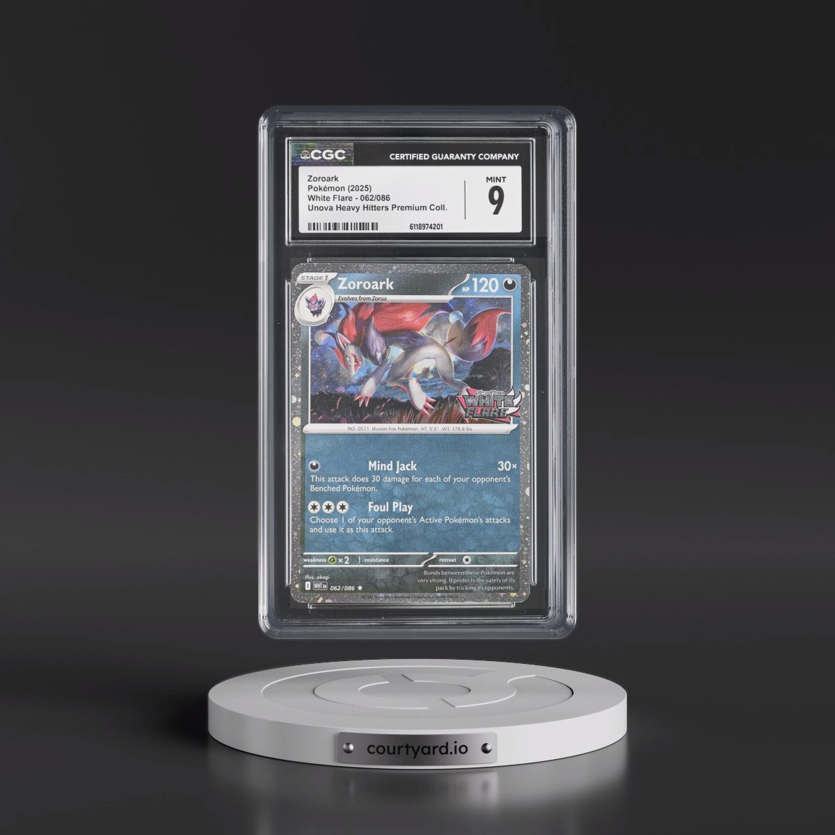 2025 White Flare - WHT EN #062/086 Zoroark - Unova Heavy Hitters Premium Collection (Cosmos Holo) (CGC 9 MINT)