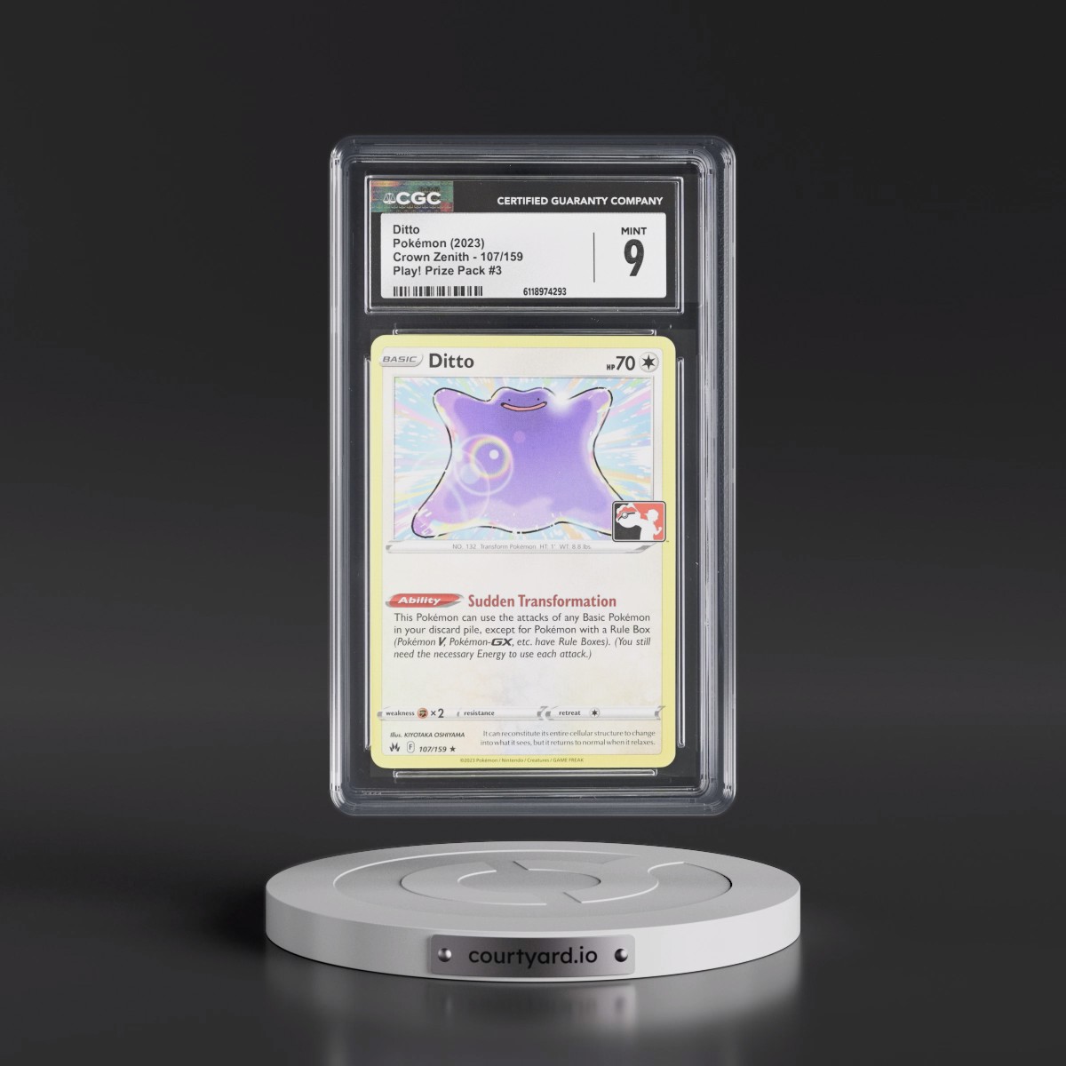 2023 Crown Zenith #107/159 Ditto - Play! Pokémon Prize Pack #3 (CGC 9 MINT)