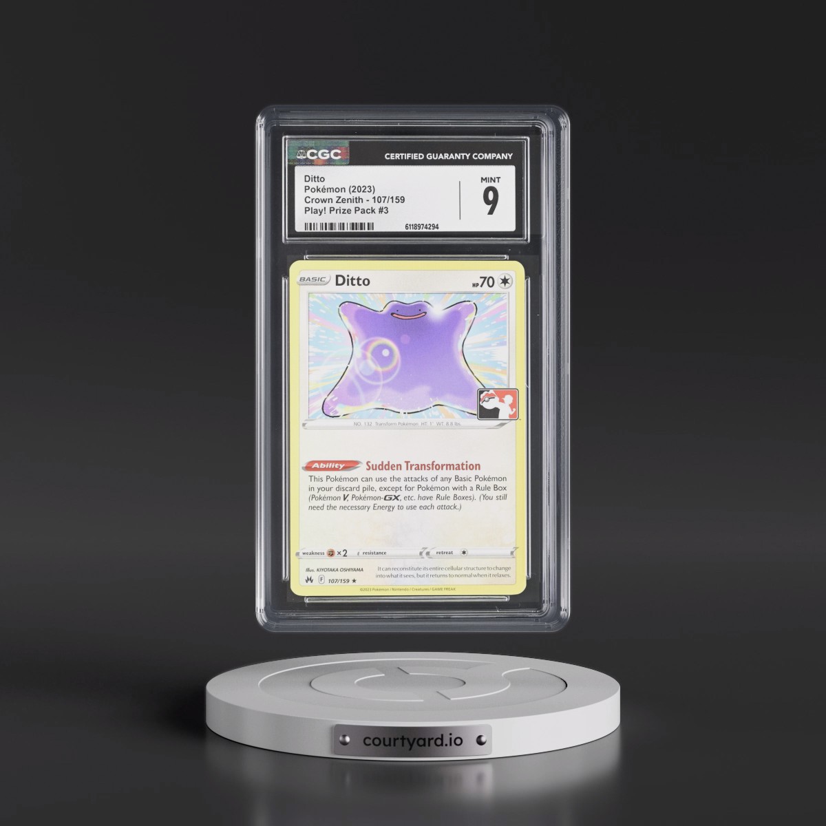 2023 Crown Zenith #107/159 Ditto - Play! Pokémon Prize Pack #3 (CGC 9 MINT)