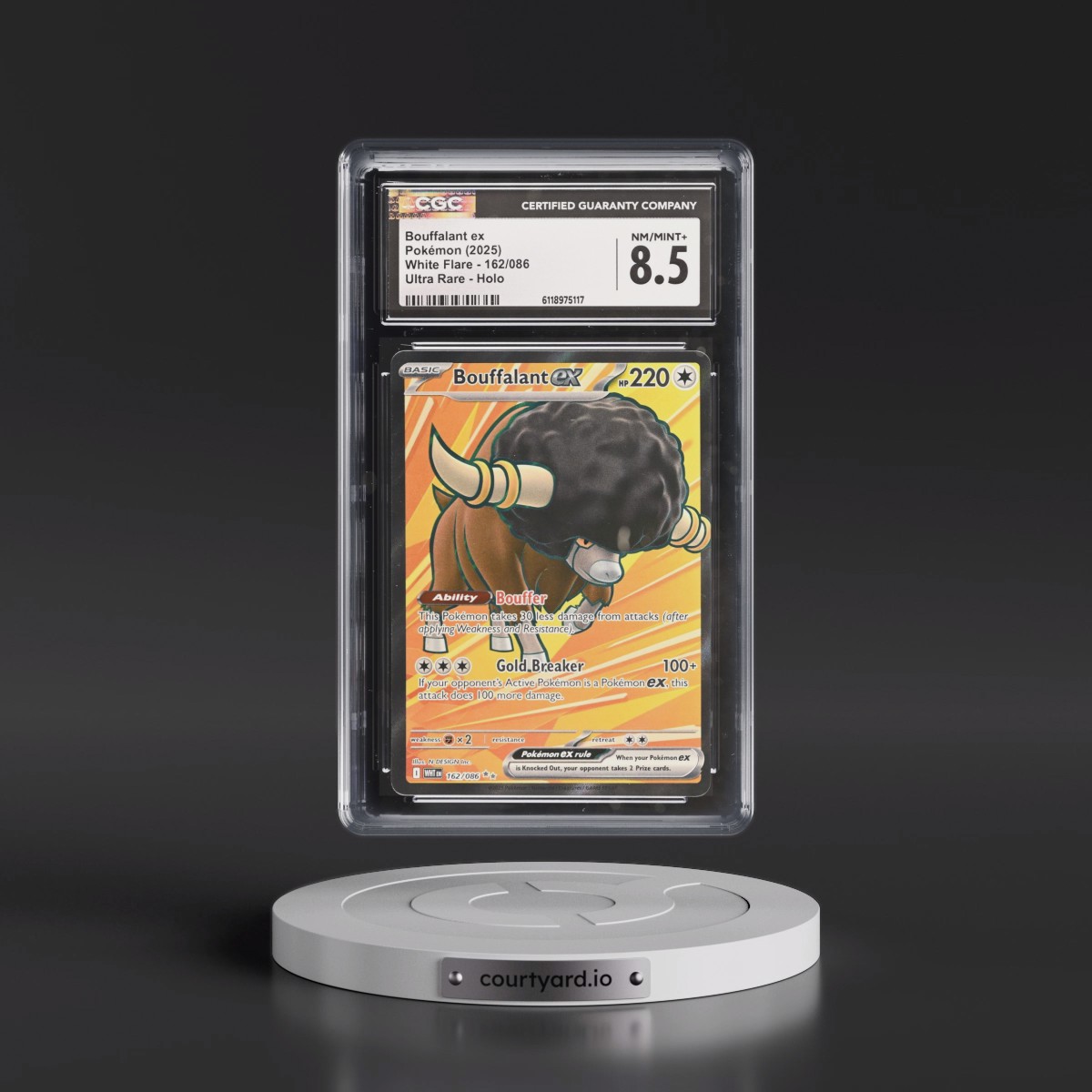 2025 White Flare - WHT EN #162/086 Bouffalant ex - Ultra Rare Holo (CGC 8.5 NM-MT+)