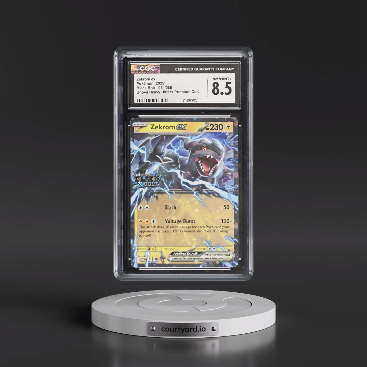 2025 Black Bolt - BLK EN #034/086 Zekrom ex - Unova Heavy Hitters Premium Collection (Holo) (CGC 8.5 NM-MT+)