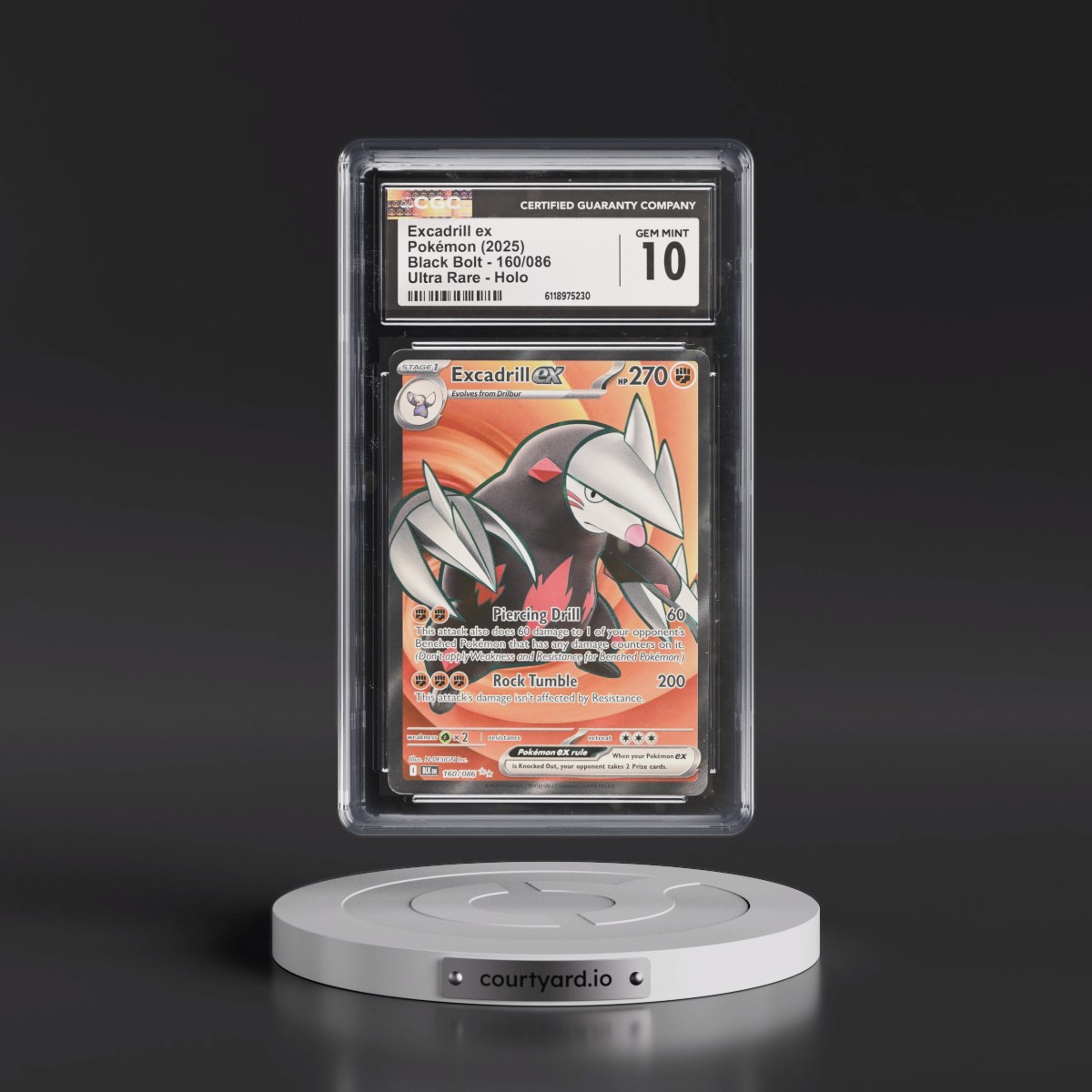 2025 Black Bolt - BLK EN #160/086 Excadrill ex - Ultra Rare Holo (CGC 10 GEM MINT)