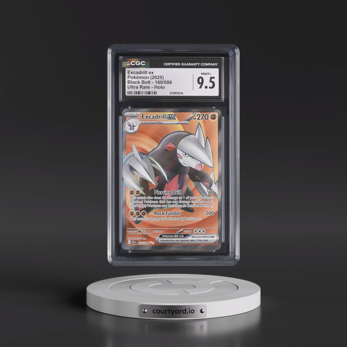 2025 Black Bolt - BLK EN #160/086 Excadrill ex - Ultra Rare Holo (CGC 9.5 MINT+)