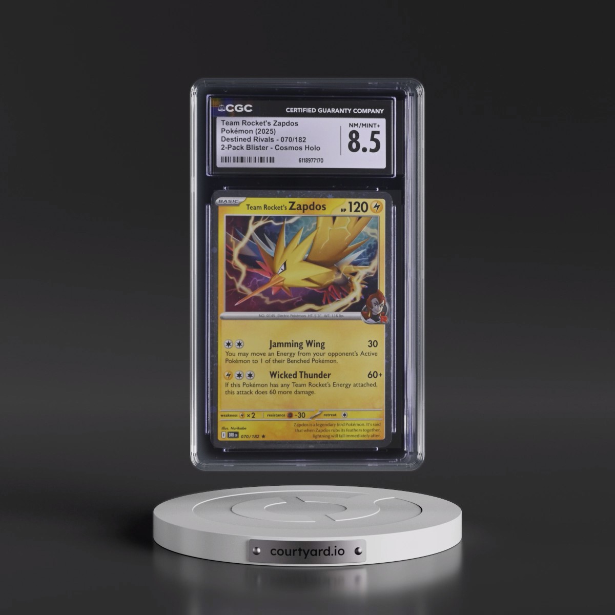 2025 Destined Rivals - DRI EN #070/182 Team Rocket's Zapdos - 2-Pack Blister Cosmos Holo (CGC 8.5 NM-MT+)