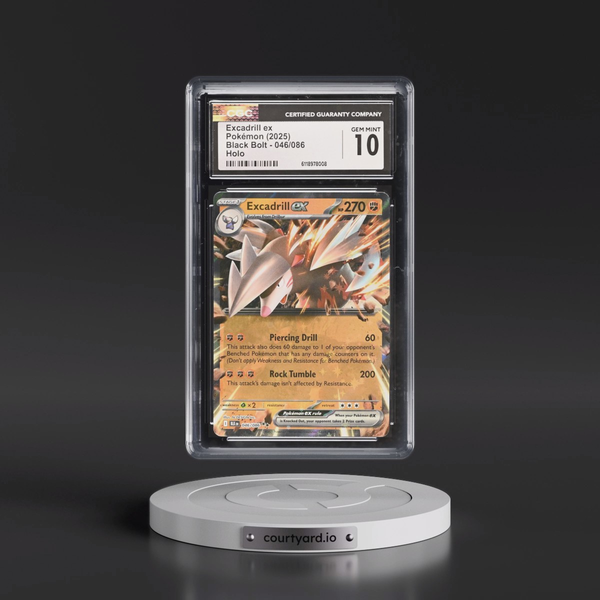 2025 Black Bolt - BLK EN #046/086 Excadrill ex - Holo (CGC 10 GEM MINT)