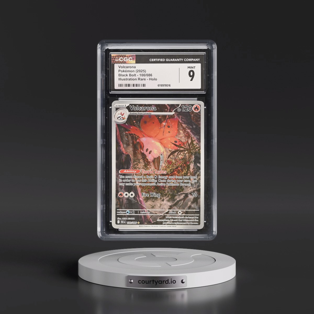 2025 Black Bolt - BLK EN #100/086 Volcarona - Illustration Rare Holo (CGC 9 MINT)