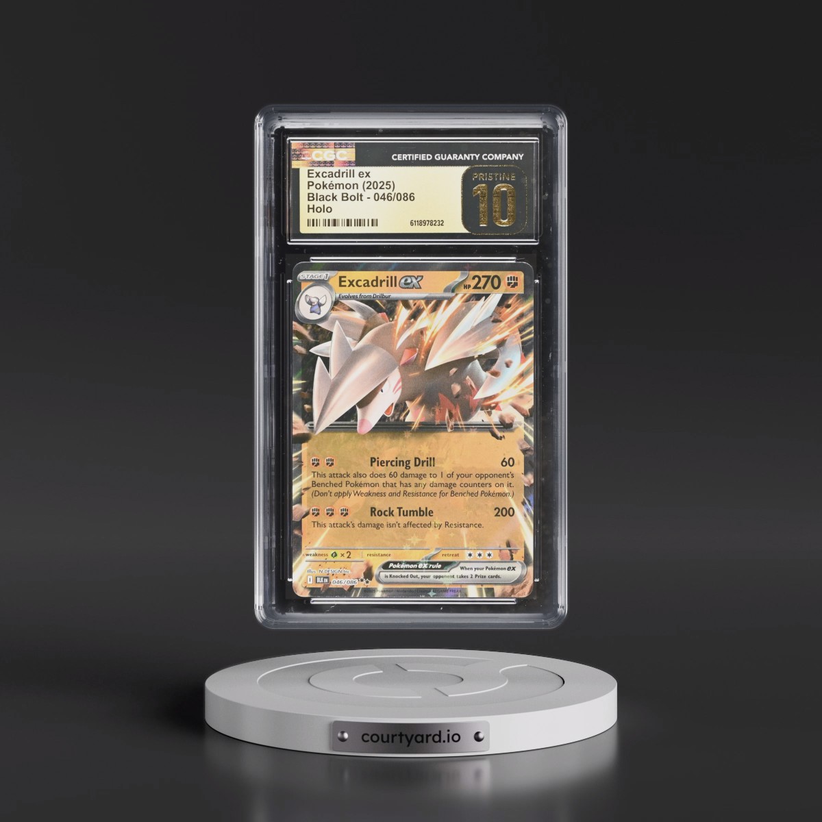 2025 Black Bolt - BLK EN #046/086 Excadrill ex - Holo (CGC 10 PRISTINE)