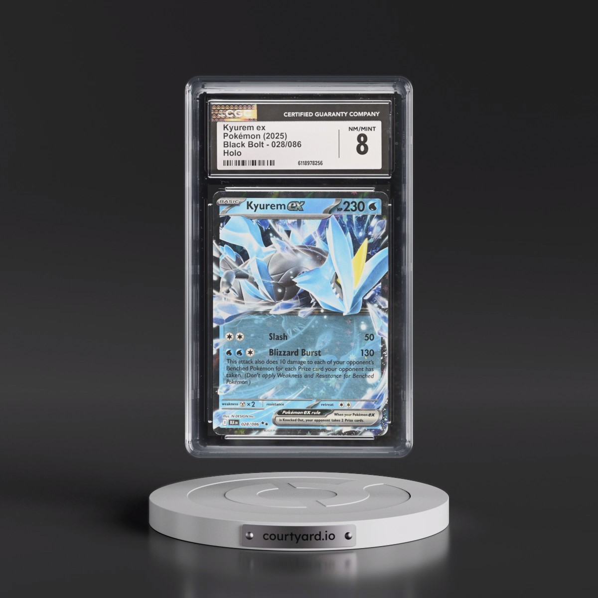 2025 Black Bolt - BLK EN #028/086 Kyurem ex - Holo (CGC 8 NM-MT)