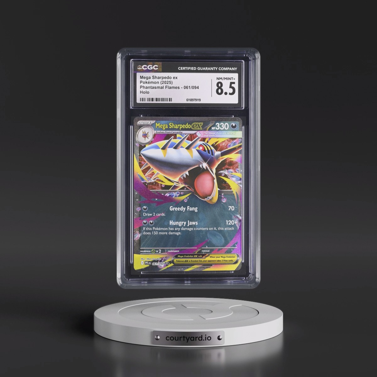 2025 Phantasmal Flames - PFL EN #061/094 Mega Sharpedo ex - Holo (CGC 8.5 NM-MT+)