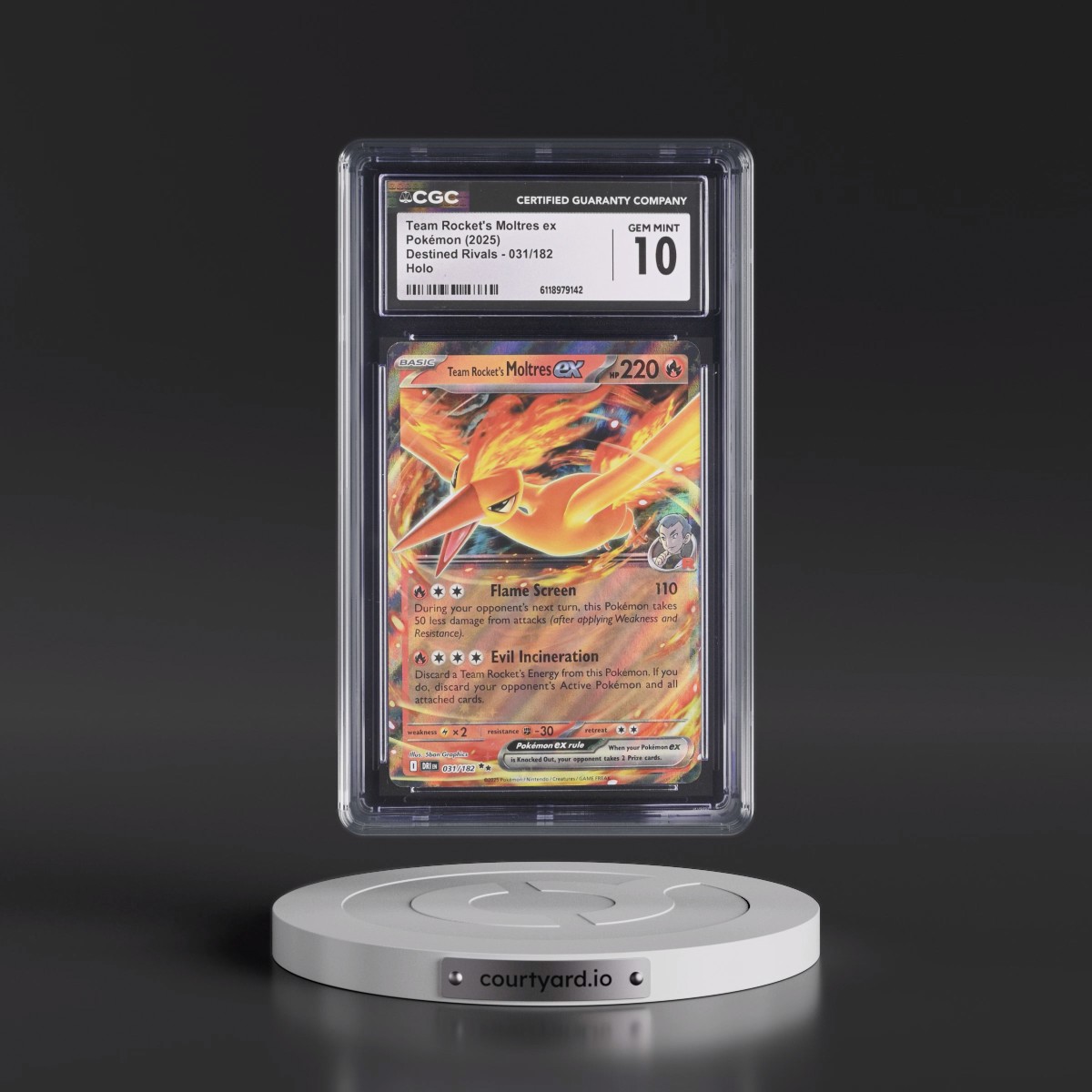 2025 Destined Rivals - DRI EN #031/182 Team Rocket's Moltres ex - Holo (CGC 10 GEM MINT)
