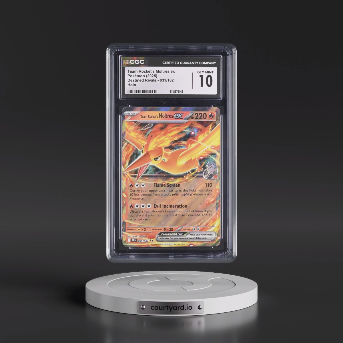 2025 Destined Rivals - DRI EN Team Rocket's Moltres ex - Holo #031/182 CGC 10