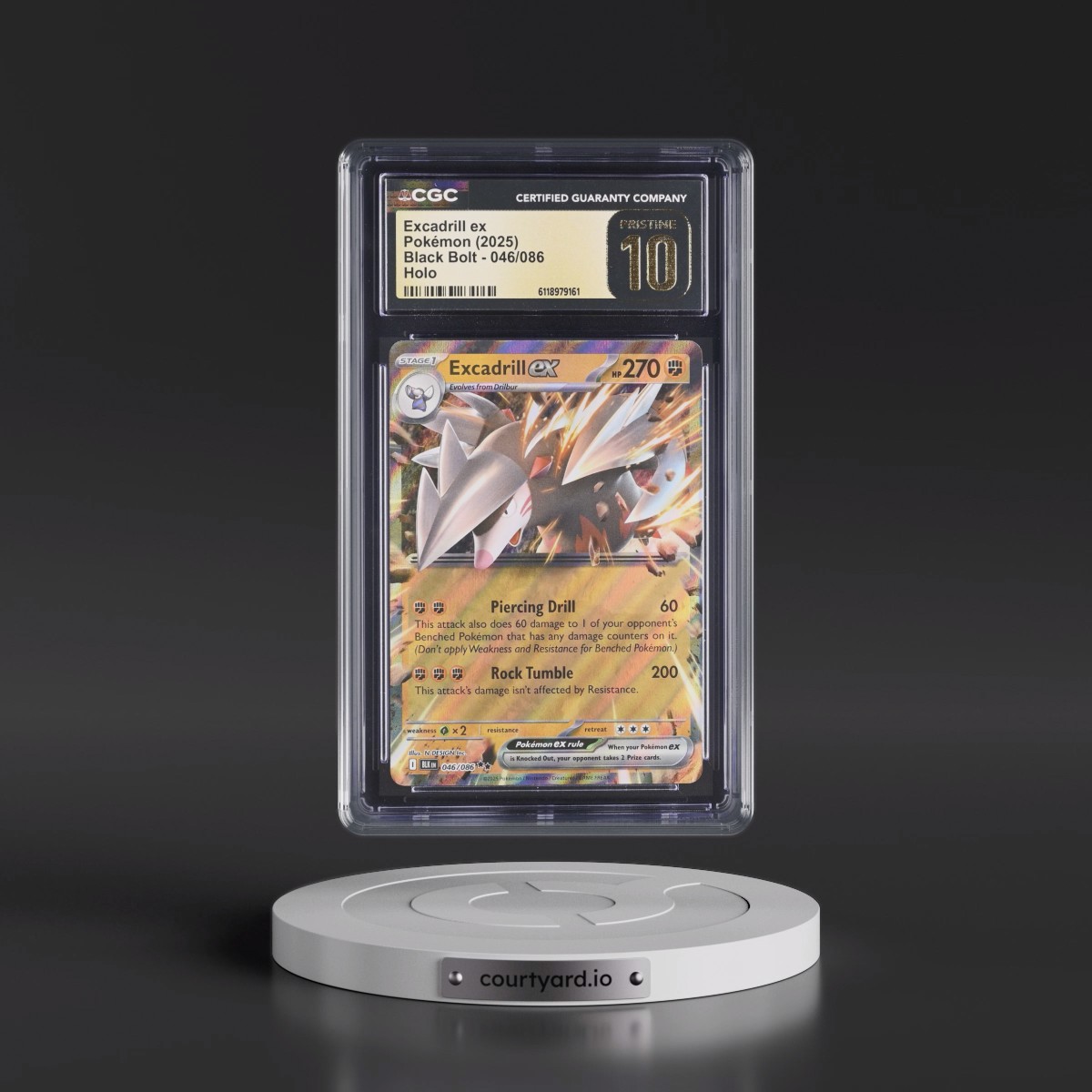 2025 Black Bolt - BLK EN #046/086 Excadrill ex - Holo (CGC 10 PRISTINE)