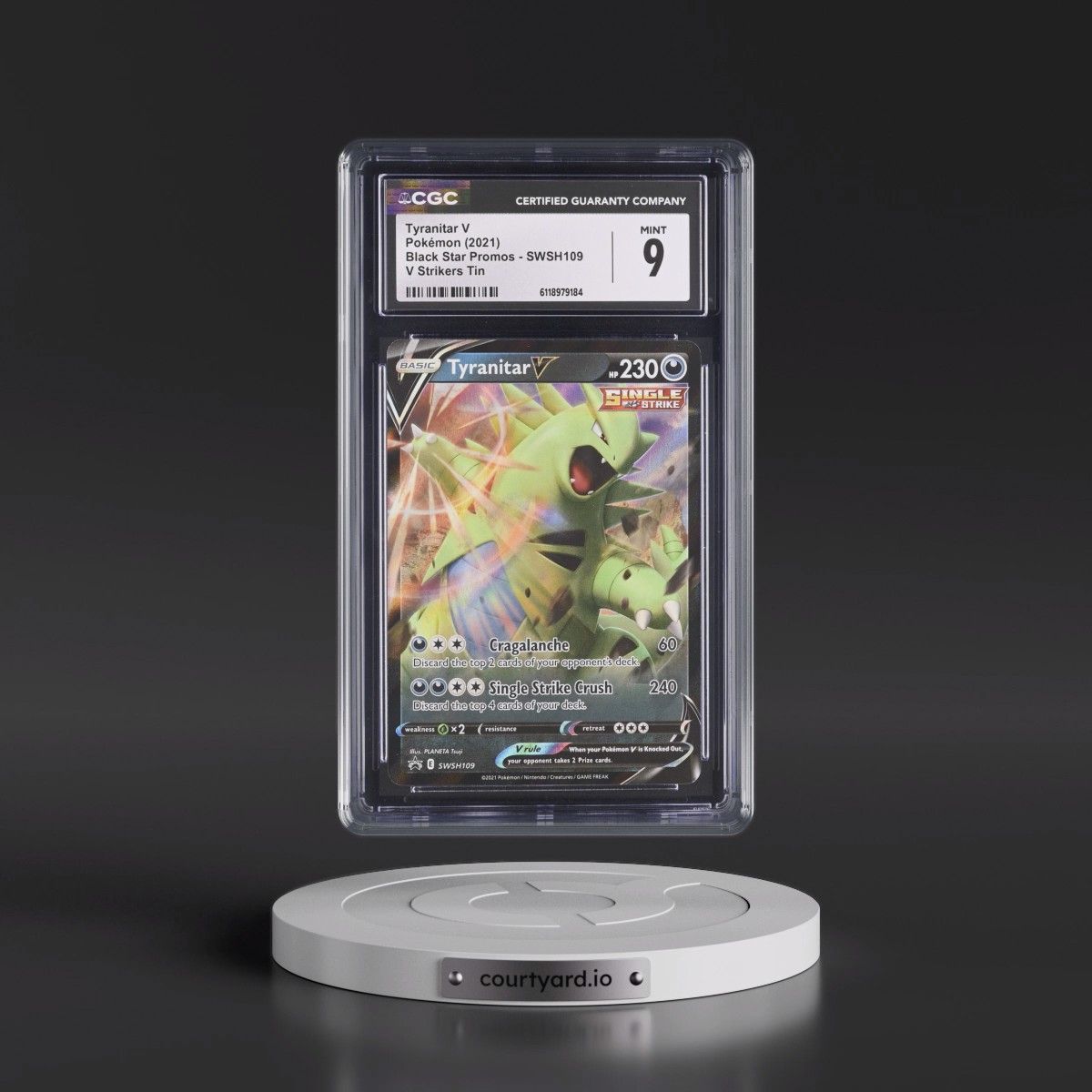 2017 Black Star Promos - Sword & Shield #SWSH109 Tyranitar V - Holo V Strikers Tin (CGC 9 MINT)