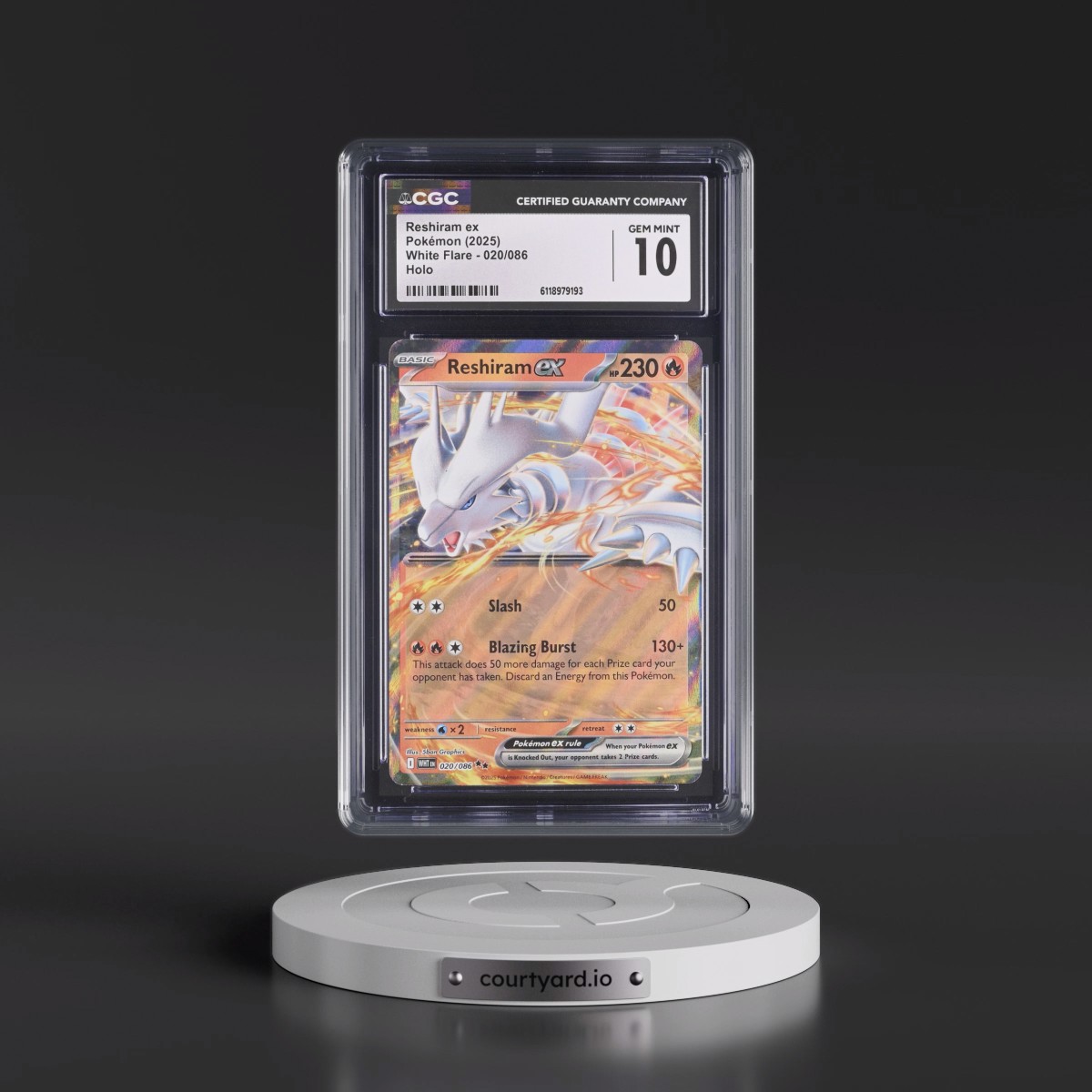 2025 White Flare - WHT EN #020/086 Reshiram ex - Holo (CGC 10 GEM MINT)