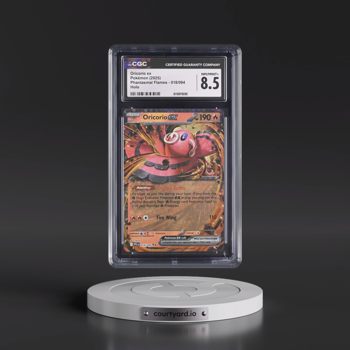 2025 Phantasmal Flames - PFL EN #018/094 Oricorio ex - Holo (CGC 8.5 NM-MT+)